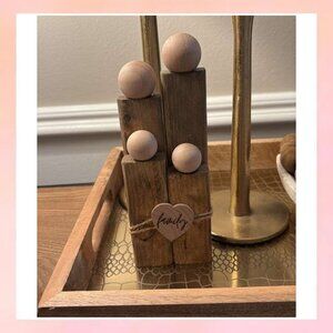 Wooden Block Family of 4 Figurine | Rustic Home Decor & Gift